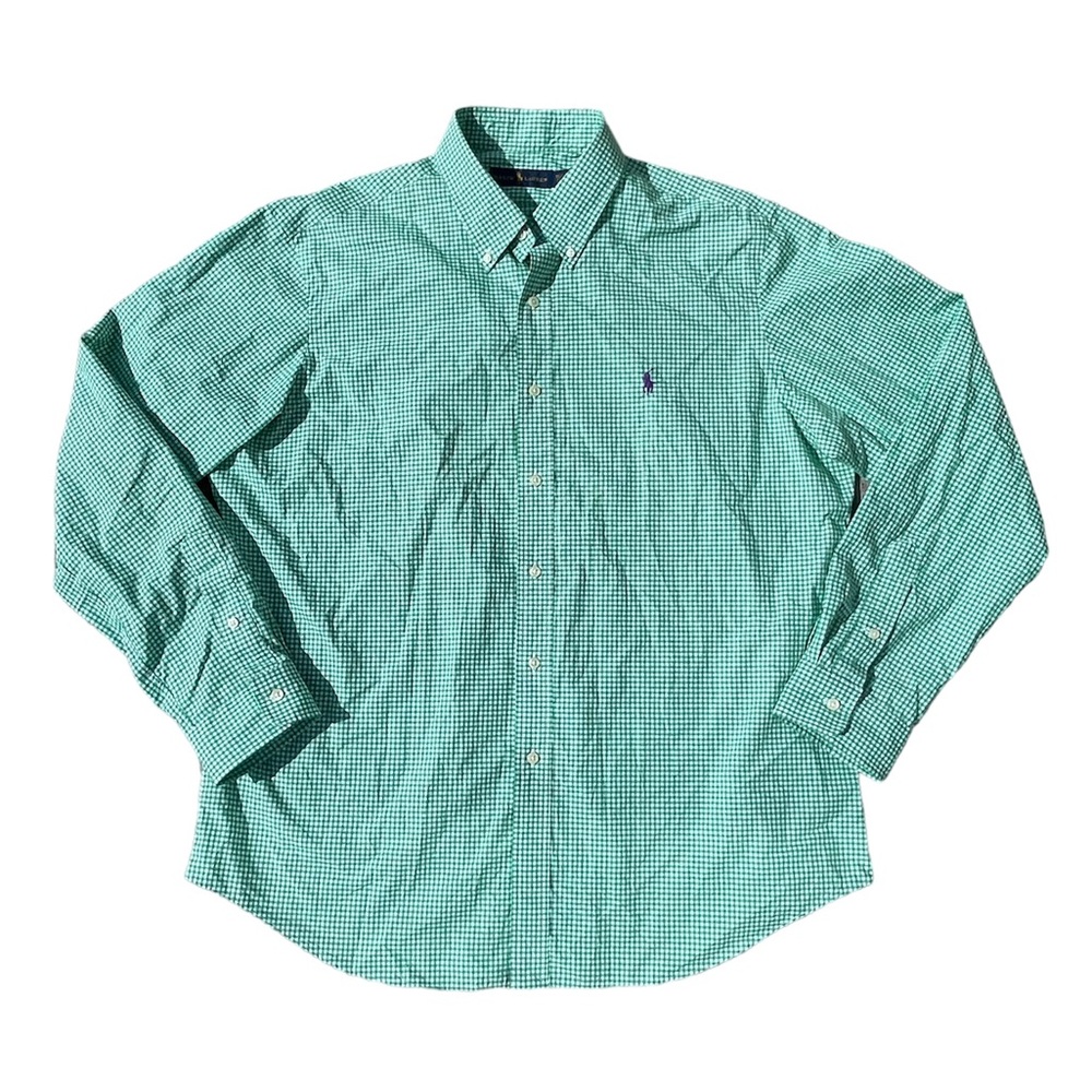 Ralph Lauren | Green Gingham Check Button Shirt Purple Pony Sz XL